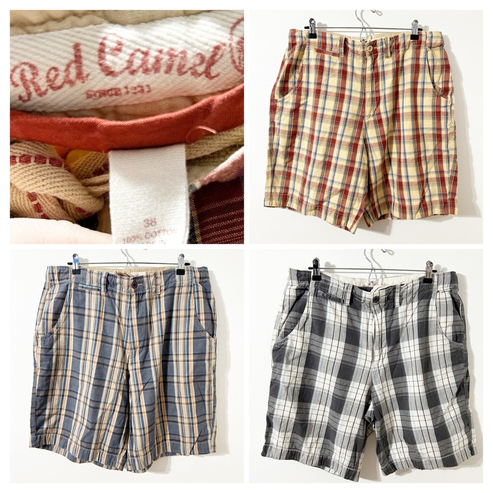 Red Camel BUNDLE of 3 Pair Flat Front Plaid Patterned Shorts Button with Zip Fly
